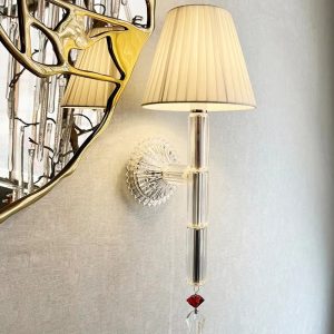 European Luxury Villa Living Room Aisle Staircase Wall Lamp Hotel Guest Room Bedside K9 Crystal Fabric Decorative Wall Lights